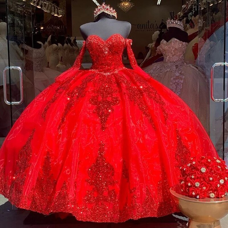 ANGELSBRIDEP-Red Sweetheart Quinceanera Dress ..
